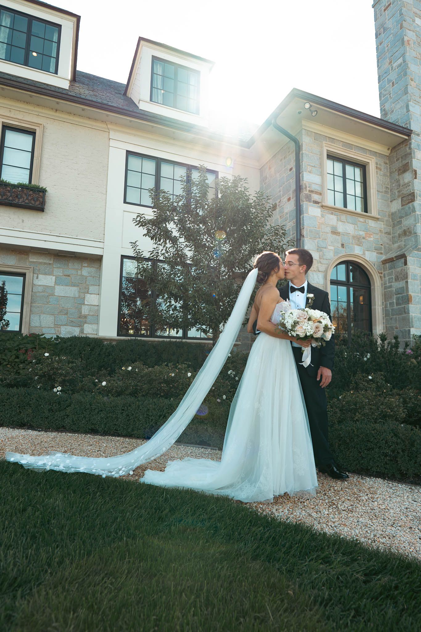 Bride and groom during their first look at the manor house — Sylvanside Farm wedding in Purcellville, Virginia