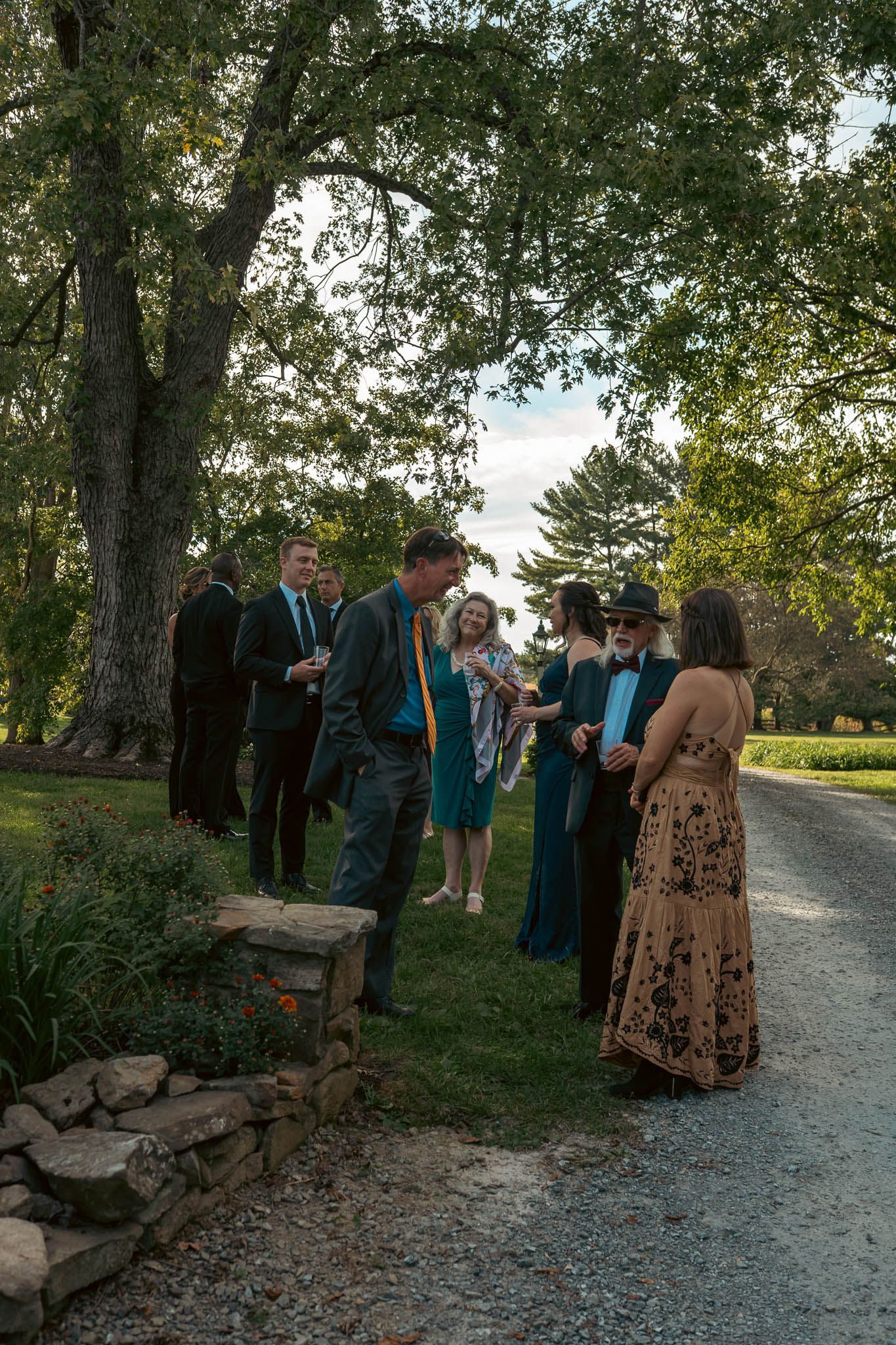 Wedding guests walking the farm lane to the ceremony — Sylvanside Farm wedding in Purcellville, Virginia